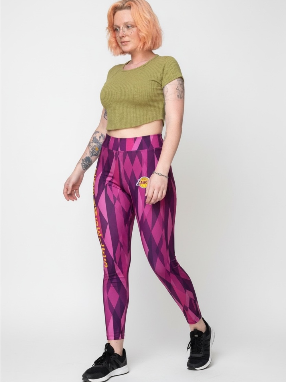 Lakers NBA Women's Leggings Purple Print, Text Los Angeles Lakers, Logo Sz M